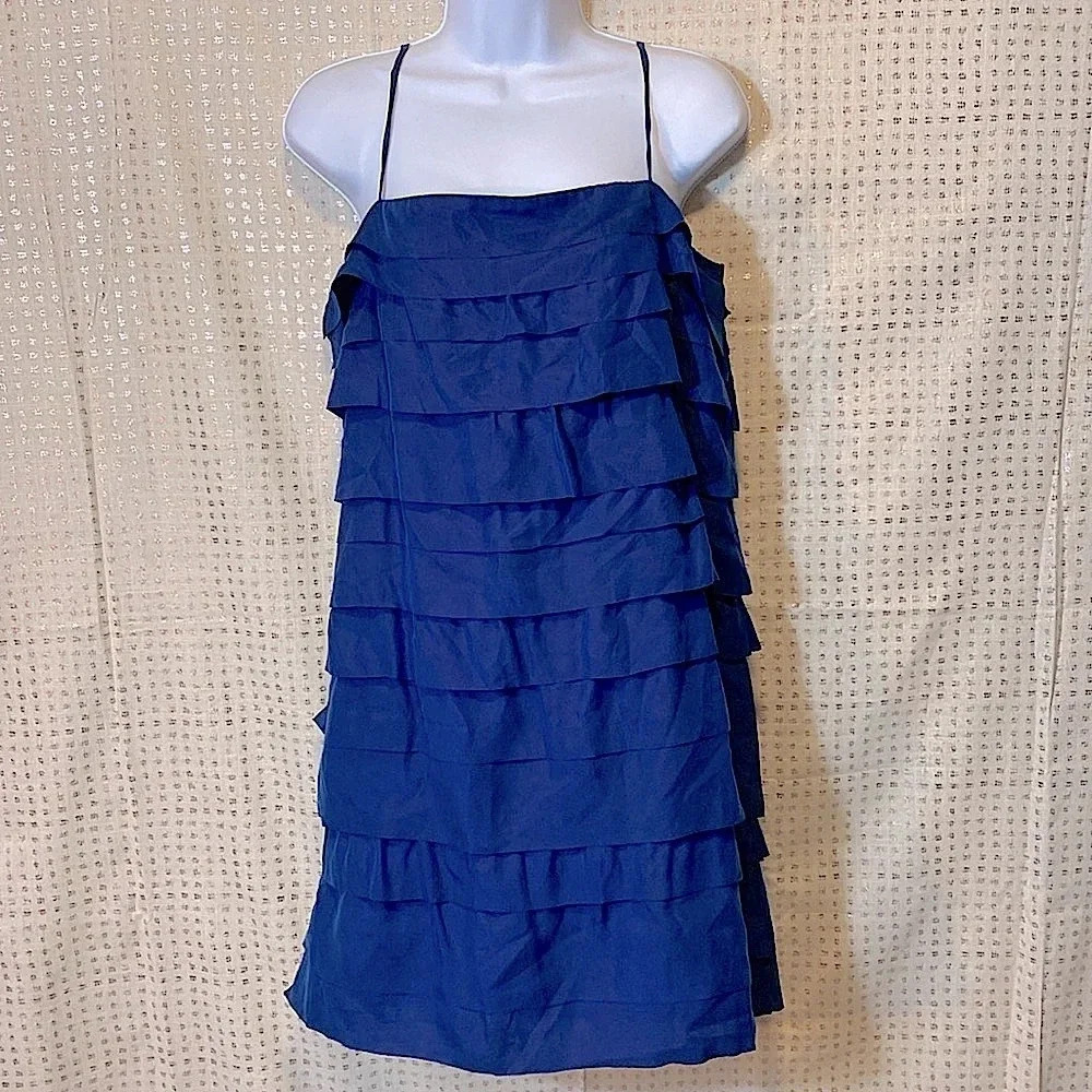 🆕 LOFT 100% Silk Layered Navy Blue A-Line Party Dress